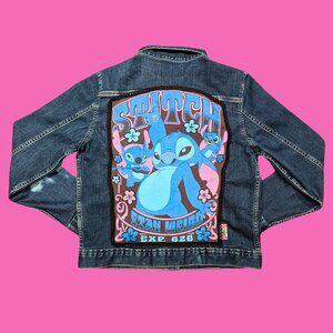 Lilo & Stitch Upcycled T-Shirt Denim Jacket Size L